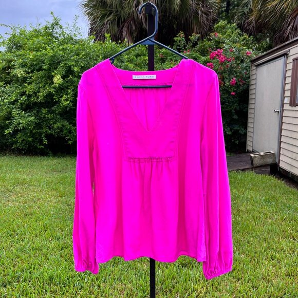 Trina Turk 100% Silk Pink Balloon Sleeve Tunic Top Size L - Picture 1 of 7